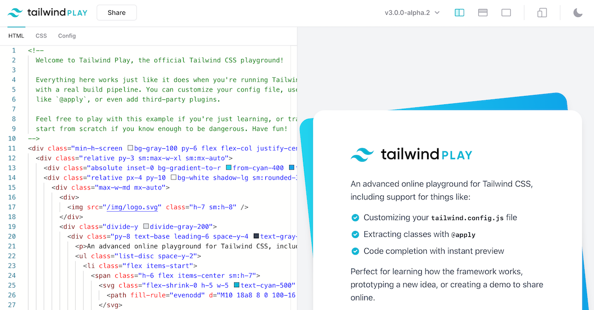 The Tailwind CSS Playground